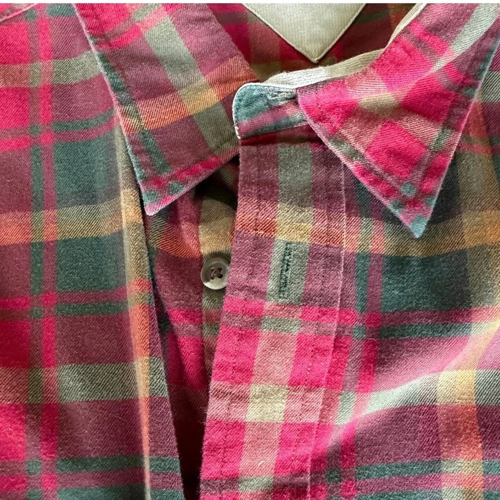 Tommy Hilfiger Mens Vintage XXL Red Green Plaid Long Sleeve Button Down Shirt